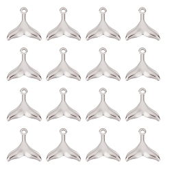 Stainless Steel Color 20Pcs 304 Stainless Steel Pendants, Whale Tail Shape, Stainless Steel Color, 25.5x25x2.8mm, Hole: 3mm