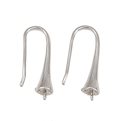 Platinum Rack Plating Brass Earring Hooks, for Half Drilled Beads, Long-Lasting Plated, Platinum, 21mm, Pin: 0.9mm