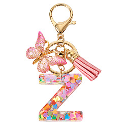 Letter Z Брелок из акрила и смолы, с кисточкой, кольца сплава, бабочка, 10.3 см, Кулон : 23~43 мм