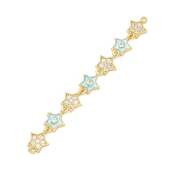 Светло-Голубой Латунные микрокристаллы с прозрачным кубическим цирконием 7 подвески-соединители в форме звезд, с эмалью, без свинца и без кадмия, стойки покрытие, долговечный, реальный 18 k позолоченный, Небесно-голубой, 80 мм, отверстие : 1.2 мм