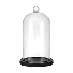 Black Arch Glass Dome Cover, Decorative Display Case, Cloche Bell Jar Terrarium with Wood Base, Black, 125x215mm