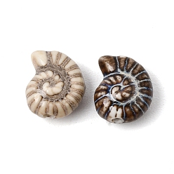 Saddle Brown Vintage Handmade Porcelain Beads, Conch Shell Shape, Fancy Antique Glazed Porcelain, Saddle Brown, 14x12x8mm, Hole: 2mm