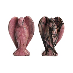Rhodonite Figurines d'anges sculptées en rhodonite naturelle, cadeau de pierre énergétique feng shui pour la décoration de bureau à domicile, 35~38x18.5~20x50~53mm