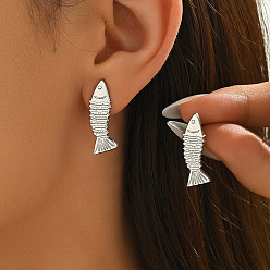 Нержавеющая Сталь Цвет 304 серьги-гвоздики из нержавеющей стали для женщин, рыба, цвет нержавеющей стали, 25x9.5 мм