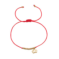 Crown Регулируемые 304 из нержавеющей стали браслеты шарма, плетеные нейлоновые браслеты для женщин, золотые, корона, 11.02 дюйм (28 см)