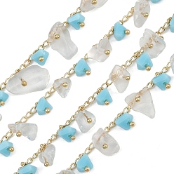 Золотой Латунные звенья цепи, со стеклом, долговечный, стойки покрытие, без свинца и без кадмия, несварные, ручной работы из бисера цепи, золотые, 3x2x0.5 мм