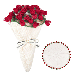 Красный Вязаный крючком плед с букетом роз из шерстяной пряжи, красные, 760 мм