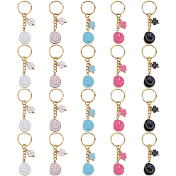 (52) Непрозрачная лаванда 20 шт. 5 брелоки с изображением улыбающегося лица из сплава и эмали разных цветов, с железными кольцами, золотой свет, разноцветные, 77 мм