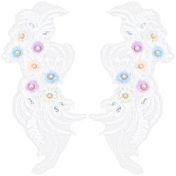 Разноцветный 2 шт. 2 стили полиэстер вышивка нить приклеивание/пришивание заплаток, тканевые аппликации с пластиковыми жемчужинами и стразами, цветок, красочный, 357x151x10.5 мм, 1 шт / стиль