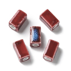Dark Red Handmade Porcelain Beads, Cuboid, Dark Red, 12~13x7~7.5x7~7.5mm, Hole: 2.5mm