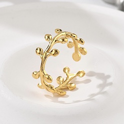 Настоящее золото 18K Лист 304 открытые манжетные кольца из нержавеющей стали, реальный 18 k позолоченный, 8 мм, регулируемый