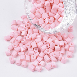 Pink 6/0 два граненого стекла бисер, шестиугольник, спекающийся лак, розовые, 3.5~5x3.5~4 мм, отверстия: 1 мм, около 4500 шт / мешок