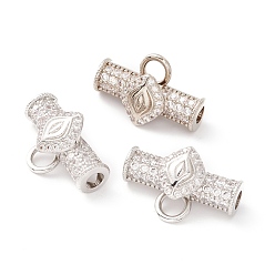 Platinum Brass Micro Pave Cubic Zirconia Pendants, Long-Lasting Plated, Column with Rhombus, Platinum, 14x21x8mm, Hole: 3.2~3.7mm