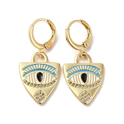 Turquoise Foncé Boucles d'oreilles pendantes œil de cheval en laiton doré à fermoir à levier, avec de l'émail et de la zircone cubique, turquoise foncé, 33x15mm