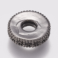 Gunmetal Brass Micro Pave Cubic Zirconia Bead Spacers, Flat Round, Black, Gunmetal, 8x2mm, Hole: 3mm