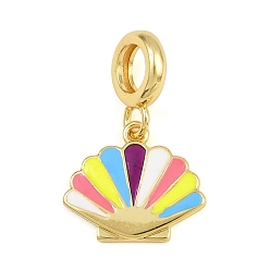 Настоящее золото 18K Латунные разноцветные эмалевые европейские подвески в форме ракушки, Подвески с большими отверстиями, стойки покрытие, долговечный, без кадмия и без свинца, реальный 18 k позолоченный, 25 мм, отверстие : 5.5 мм