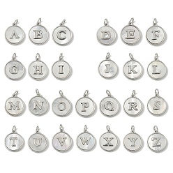 Платина Латунная подвеска в форме натуральной ракушки с гладкими круглыми бусинами в форме букв A~Z, долговечный, без свинца и без кадмия, стойки покрытие, цвет морской раковины, платина, 15x13x2 мм, отверстие : 3 мм