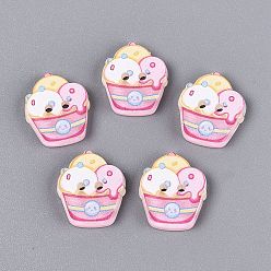 Pearl Pink 2-Hole Printed Resin Buttons, Ice Cream, Pearl Pink, 14~15x12~15x2~2.5mm, Hole: 1.4mm