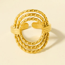 Настоящее золото 18K 304 открытые кольца-манжеты из нержавеющей стали для женщин, овальные, реальный 18 k позолоченный, 21 мм, внутренний диаметр: 17 мм