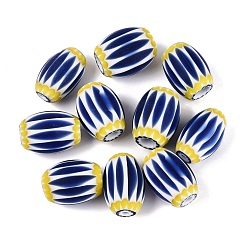 Marineblau Handgefertigte Millefiori-Glasperlen, Chevron-Perlen, marineblau, 26~31x17~24 mm, Bohrung: 2~11 mm
