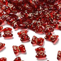 Красный Прозрачные акриловые бусины, медведь, золотой металл обвитыми, красные, 17x15x8.5 мм, отверстие : 1.8 мм, Около 420 шт / 500 г