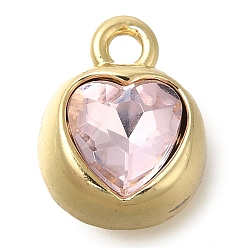 Pink Стойки подвески обшивки сплава, со стразами, сердце, золотые, розовые, 11.5x9x7.5 мм, отверстие : 1.6 мм