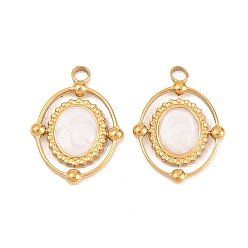 Настоящее золото 18K 304 нержавеющей стальной эмали подвески, овальные амулеты, ионное покрытие (ip), реальный 18 k позолоченный, 21x16x2.5 мм, отверстие : 2 мм