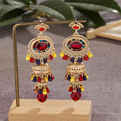 Разноцветный Серьги-гвоздики из акрила и сплава, плоско-круглые, золотые, красочный, 90x25 мм