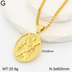 Human 304 стали овальной ожерелья из нержавеющей подвесные, золотые, святой, 23.62 дюйм (60 см)