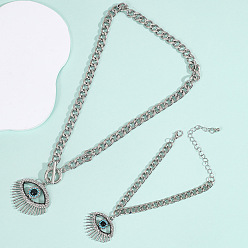 Серебро Комплекты браслетов и ожерелий из сплава со стразами, злые глаза, серебряные, ожерелья: 17.91 дюйм (45.5 см)