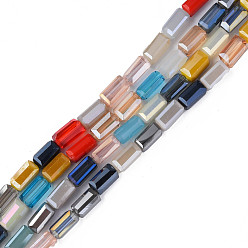 Colorful Transparent Glass Beads Strands, Faceted, Rectangle, Colorful, 8~9x4~4.5x4~4.5mm, Hole: 0.9mm, about 59~63Pcs/strand, 19.69 inch~20.87 inch(50~53cm)