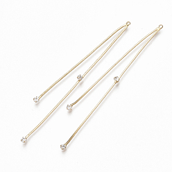 Настоящее золото 18K Кулон с кисточкой из змеиной латуни, с кубического циркония, прозрачные, реальный 18 k позолоченный, 95x3x1 мм, отверстие : 1.4 мм