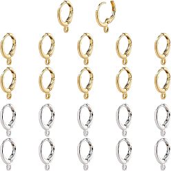 Real Gold Plated & Real Platinum Plated Brass Huggie Hoop Earring Findings, with Horizontal Loop, Long-Lasting Plated, Real Gold Plated & Real Platinum Plated, 14.7x11.7x2mm, Hole: 1.8mm, 2colors, 10pairs/color, 20pairs/box