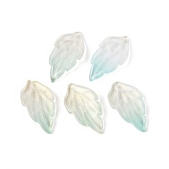 Средний Аквамарин Двухцветные стеклянные подвески, гигантские подвески из листьев, средний аквамарин, 30x16x3 мм, отверстие : 1.2 мм