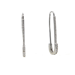 Platin Farbe Messing Creolen, Bleifrei und cadmium frei, mit Strass, Sicherheitsnadel Form, Platin Farbe, 31x8x1.9 mm