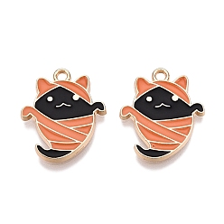 Темно-Оранжевый Подвески из эмали из сплава с покрытием на тему Хэллоуина, золотые, призрачное очарование, темно-оранжевый, 20x16.5x1.5 мм, отверстие : 1.6 мм