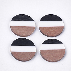 Белый Подвески из трехцветной смолы и ореха, плоско-круглые, белые, 28x3.5 мм, отверстие : 2 мм