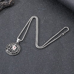 Argent Antique Viking 304 Colliers pendentifs médaille de chevalier en acier inoxydable représentant l'armure de Dieu pour hommes, argent antique, 23.62 pouce (60 cm)