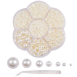 Beige 52g ABS Plastic Imitation Pearl Cabochons, Half Round, Beige, 2~10x1~5mm