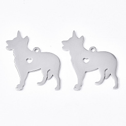 Stainless Steel Color Tarnish Resistant 304 Stainless Steel Pendants, Silhouette Charms, Laser Cut, Dog, Stainless Steel Color, 33x29x1.5mm, Hole: 2mm