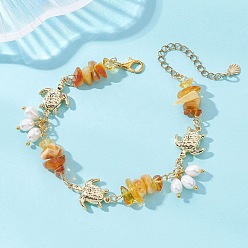 Tortoise Браслеты с подвесками из натурального культивированного пресноводного жемчуга, Браслеты из натурального янтаря и бусин в форме морской звезды из нержавеющей стали для женщин., черепаха, 304 дюйм (7.83 см)