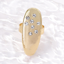 Golden Alloy & Crystal Rhinestone Finger Rings, Oval, Golden, Oval: 35x13mm, Inner Diameter: 17.8mm