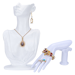 Белый 1Подставка для демонстрации ожерелья из смолы в форме женского бюста, с подставками для демонстрации браслетов из ПВХ в форме руки (из поликарбоната)., белые, 1 см и 18x7.85x32 см