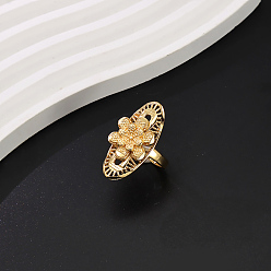 Настоящее золото 18K Элегантные полые цветочные латунные кольца для женщин, реальный 18 k позолоченный, 30x13 мм