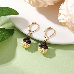 Бежевый Серьги из стеклянных бусин ручной работы с застежкой-молнией, желудь, с выпечкой окрашены перламутровым стеклом круглые бусины, золотые, бежевые, 31x9.5 мм