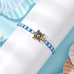 Темно-Голубой Браслеты из плетеных бусин из стеклянного бисера для женщин, злые глаза, глубокое синее небо, внутренний диаметр: 1-7/8~3-1/8 дюйм (4.65~8 см)