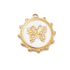 Плоский Круглый 304 нержавеющей стальной эмали подвески, бабочка, ионное покрытие (ip), золотые, плоско-круглые, 17x16x2 мм, отверстие : 1.2 мм