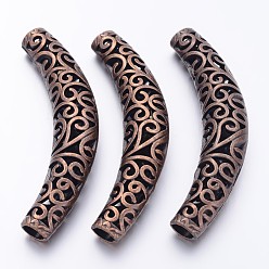 Красная Медь Тибетский сплава стиль полые шарики, изогнутые трубочки бусины лапши, изогнутая трубка, без кадмия и без свинца, Красная медь, 64x12x9.5 мм, отверстие : 5.5 мм