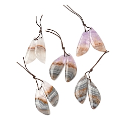 Натуральный Агат Подвески из натурального аметиста и кружевного агата, крыло, 37.5x14.5x4~4.5 мм, отверстие : 0.8 мм