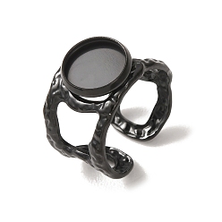 Black Hammered 304 Stainless Steel Cuff Ring Components, Round Pad Ring Setting, Ion Plating(IP), Long-Lasting Plated, Black, 13mm,18mm, Tray Size: 10mm